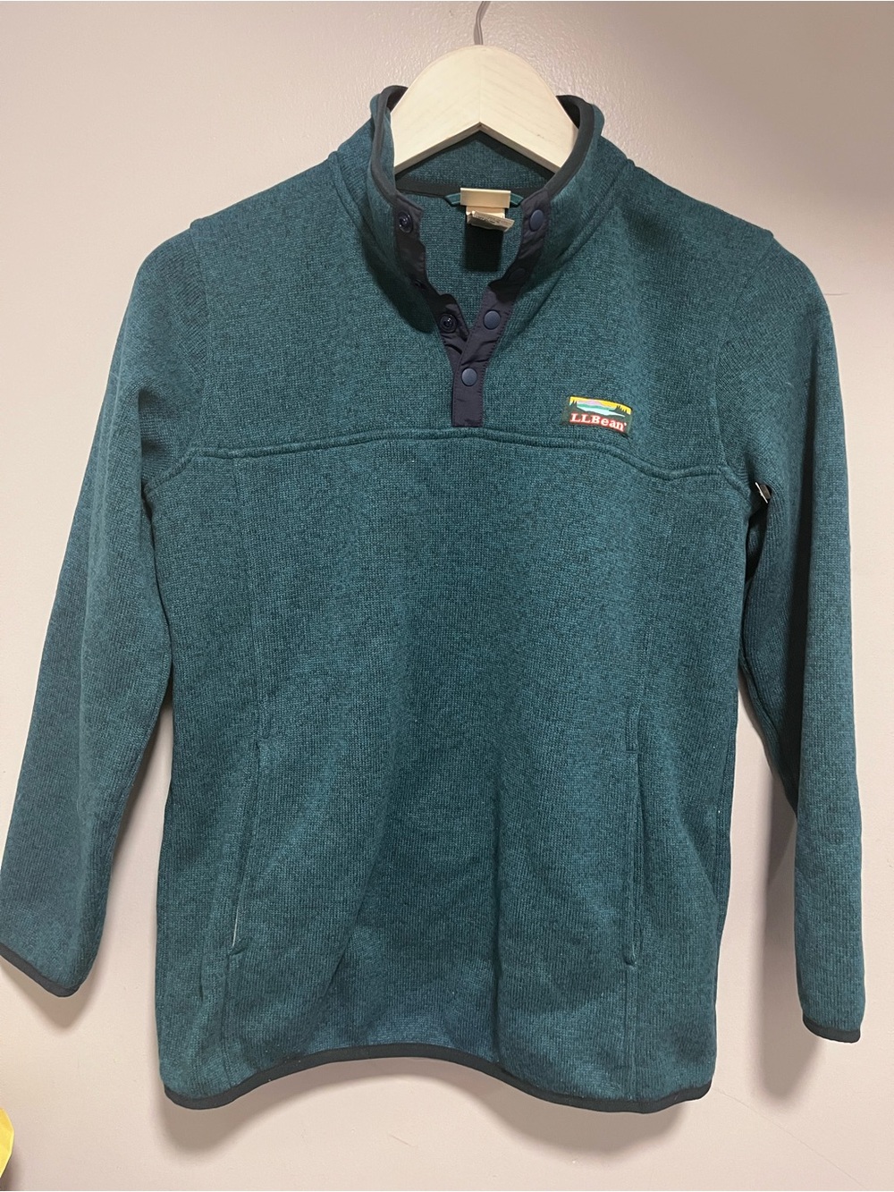 L.L. Bean Sweater Fleece Snap Pullover Dark Forest Green Teal L Youth L14-16